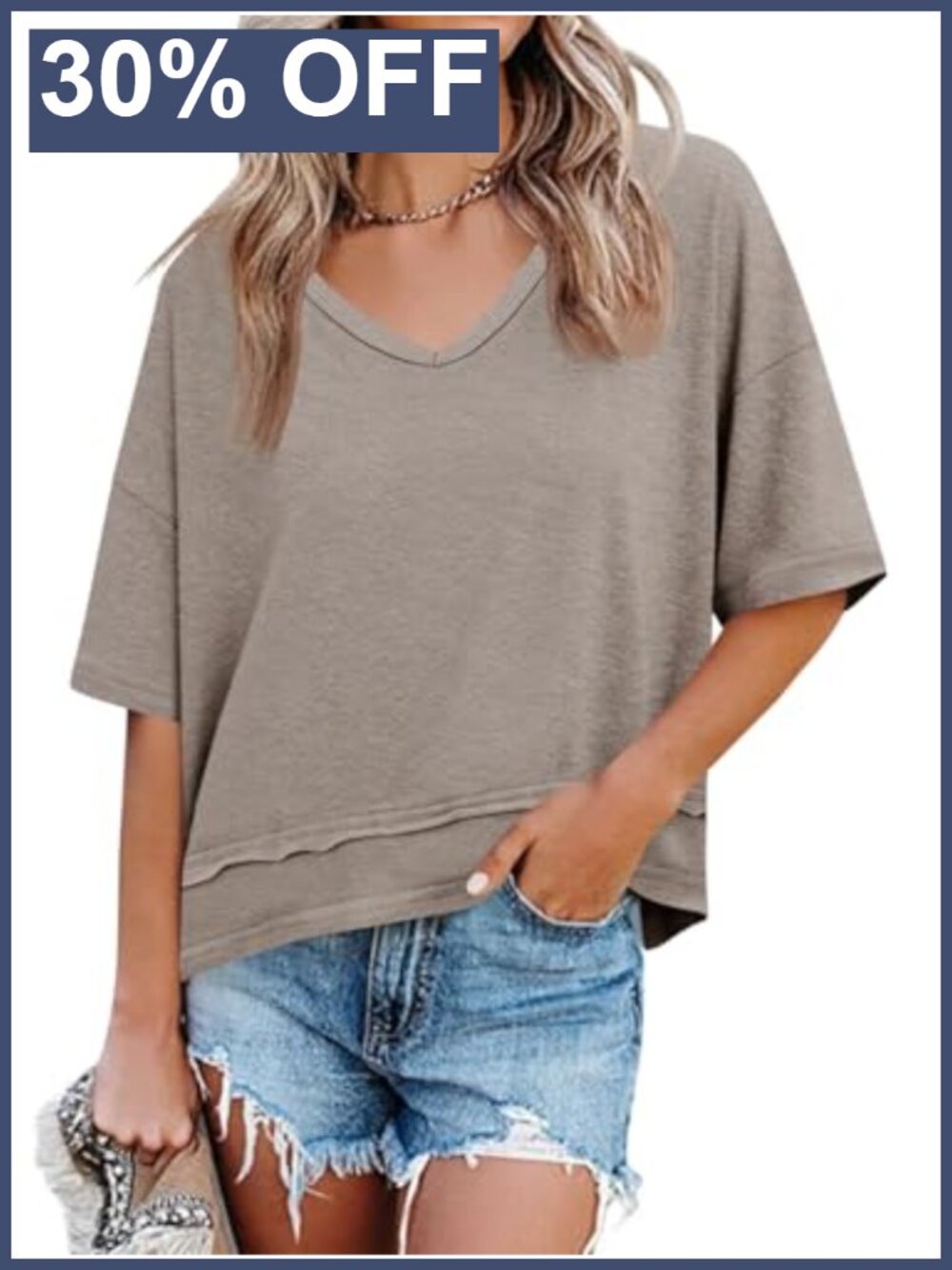 Women's V Neck Loose Fit Oversized Casual Summer T Shirt Short Sleeve Top